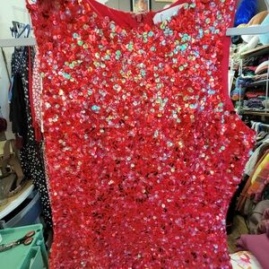 Laurence Kazar Red Sequin Silk Top Size Small